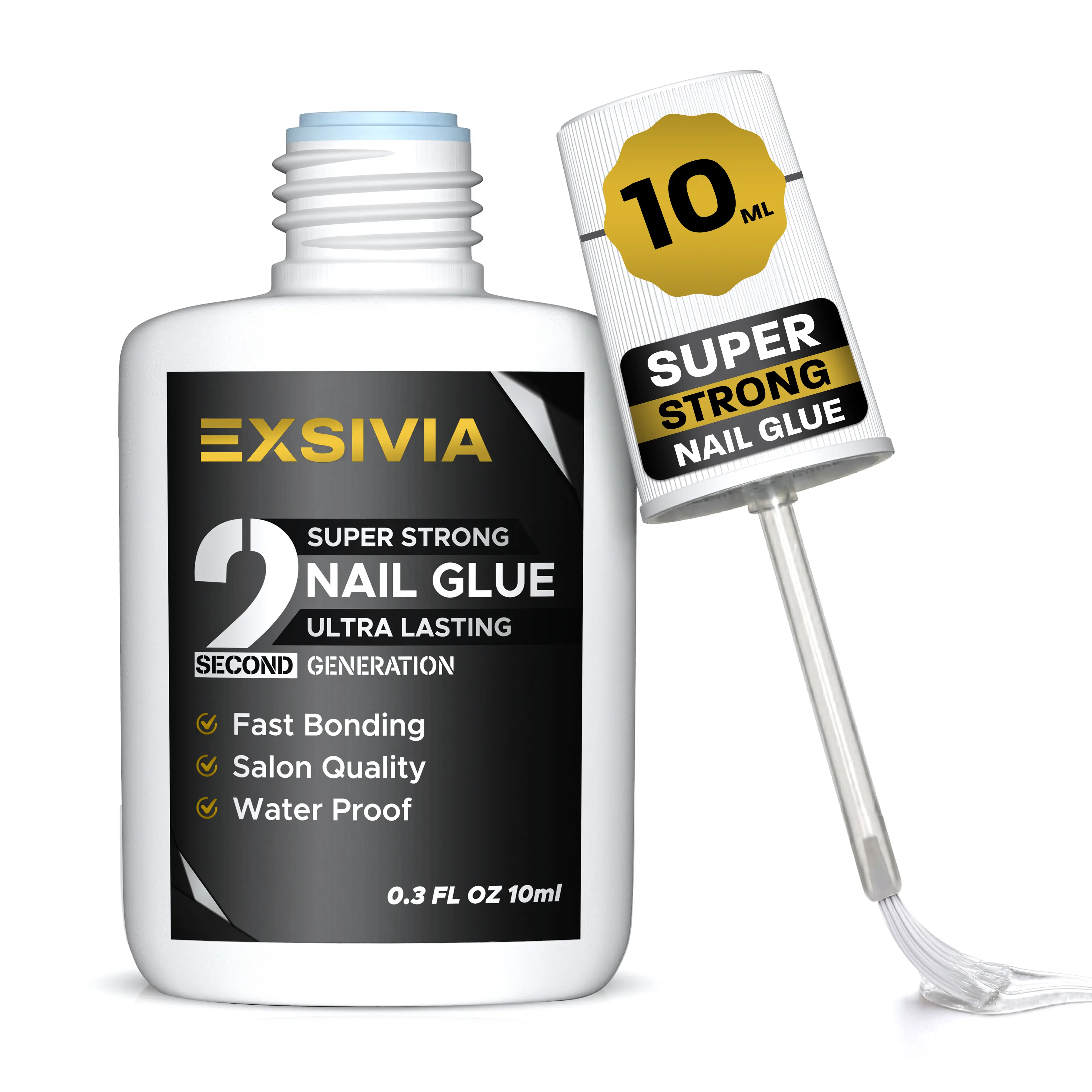 Exsivia 2nd Gen Strong Hold 10mL Nail Glue - Salon Quality, Extra Strength for Acrylic, Press-On, Fake Nails and for all kind of nails