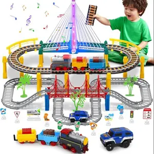 103pcs Multi-Level Train Track Toy Set, Interactive Sound & Light Effects, Buildable Bridges, Educational Gift for Kids Aged 3+ Years