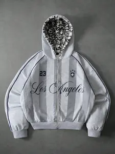 Men's Street Style Menswear Hooded Long Sleeve Sweatshirt, Vintage Trendy Knitted Open Front, Fleece Leopard Print, Casual Sportswear, Fall Winter Fashion, Fleece Hoodie Sweatshirt