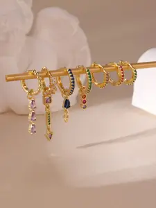 Gold Earrings Decorated with Red Green Purple Blue Zircon Fashion Jewelry for Women Daily Party Wear