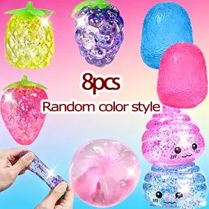 8-Piece Set Squeezing Toy Simulation Fruit Pineapple Adhd Octopus Toy Gift Box, Shiny Aurora Gold Powder Crystal Malt Sugar Fufu Toy Set, Sensory Stress Relief Toy