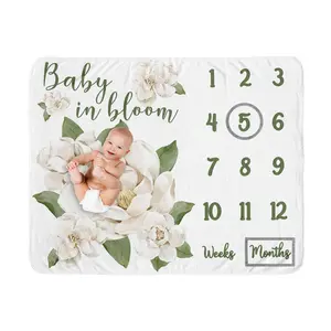 Sweet Jojo Designs Sage Green Boho Flower Floral Girl Baby Milestone Blanket Newborn Monthly First Year Photo Growth Infant Memory Gift Set Shabby Chic Bohemian Ivory Wildflower Elegant Magnolia