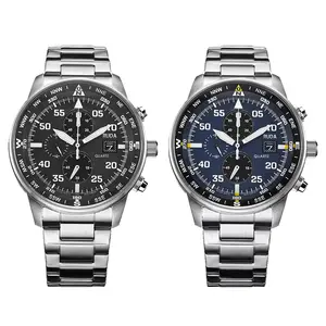 GemTok Boutique Hot-Selling Six-Hand Chronograph Men's Multi-Function Quartz Watch Non-Mechanical Steel Strap Leather Strap Model In Stock