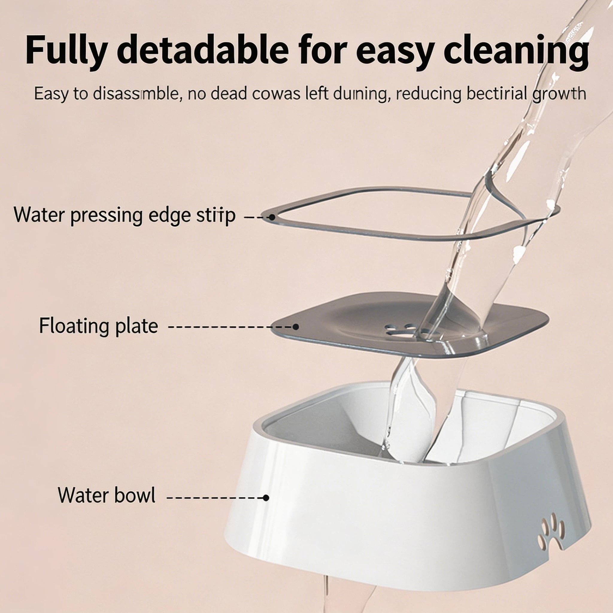 pet No Wet Chin Dog Water Bowl, Floating Anti-Spill Pet Water Dispenser, Dust Proof Slow Drinking Bowl, Anti-Tip BPA Free, Detachable Easy Clean for Cats Small Medium Large Dogs