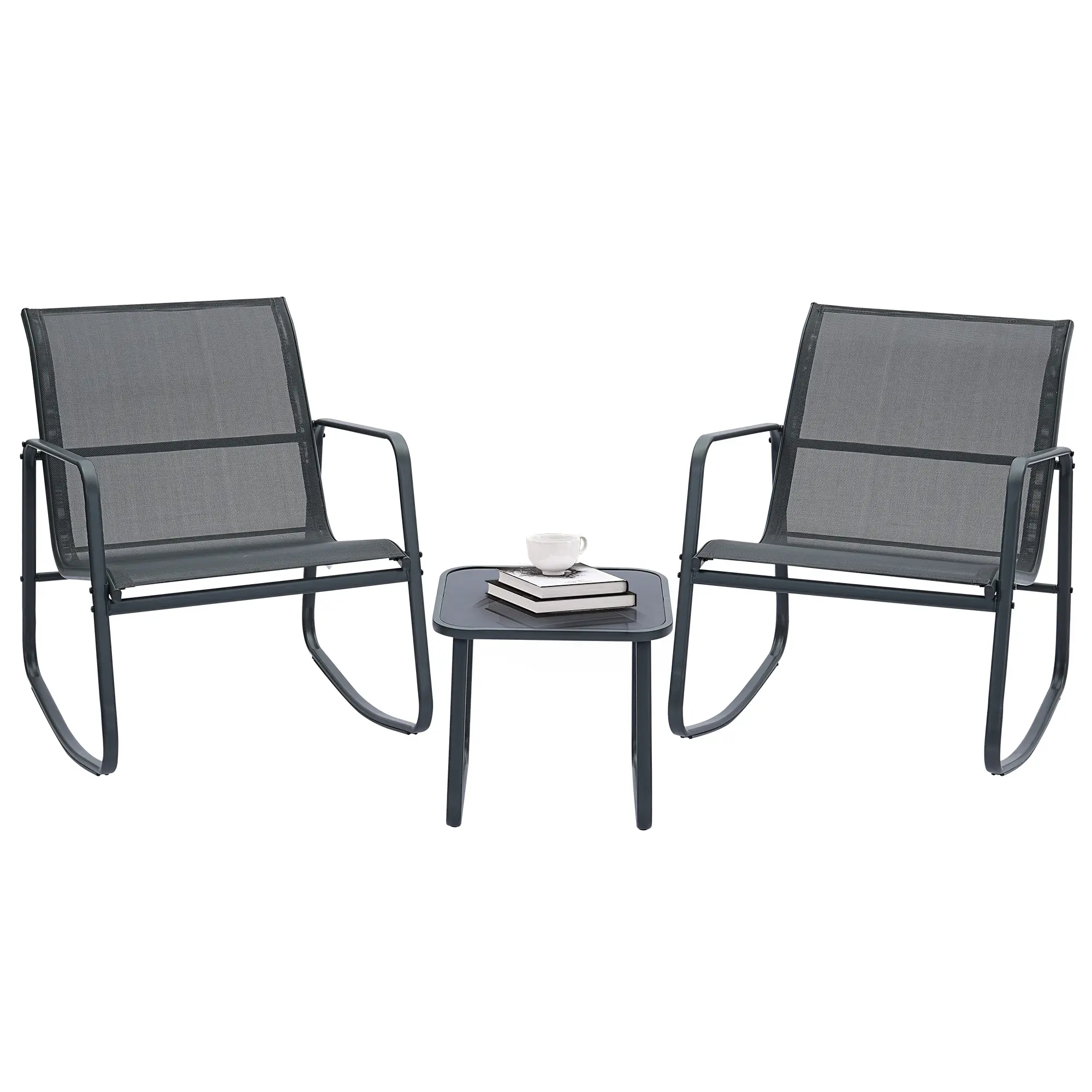 Ainfox Modern 3-Piece Patio Furniture Set All Weather Textile Outdoor Conversation Set with Rocking Bistro Chairs and Table Small Patio Bistro Set for Backyard Lawn Garden Poolside