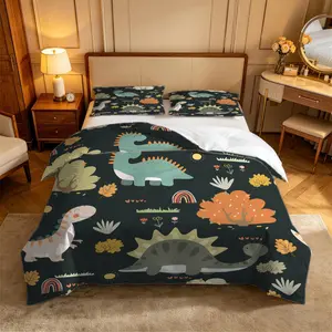 Cartoon Dinosaur‑Themed Bedding Set, Featuring a Stylish and Skin‑Friendly Dinosaur Duvet Cover Set. Soft and Smooth, This All‑Season Set Also Makes a Heartwarming Holiday Gift