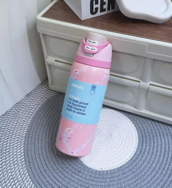OWALA 32 oz Nutcracker Tumbler – Pink Bow Christmas Insulated Stainless Steel Water Bottle with Straw, Cute Holiday Travel Cup