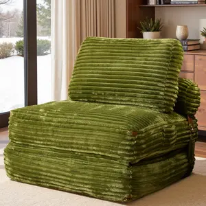 HOOOWOOO 3 in 1 Folding Sofa Bed, Extra Thick Convertible Sleeper Chair with Pillow, Foldable Floor Mattress,Corduroy Fabric, for Living Room Bedroom Camping Trunk Relaxing Room