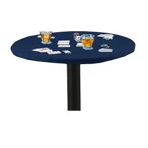 Felt Card Game Table Cover for Poker, Mahjong, Domino, Bridge and Board Game, Elastic Fitted Tablecloth for 60 to 72 InchBlue