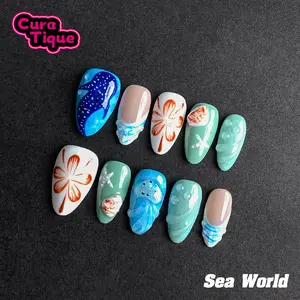 CuraTique | Sea World 10PCS Handmade Press On Nails REUSABLE 3D Gel spring/summer 2025 / Prom
