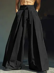 INCERUN American Style Trousers Fashion Men's Loose Pleated Long Pant Casual Streetwear Male Solid Wide Leg Pantalons