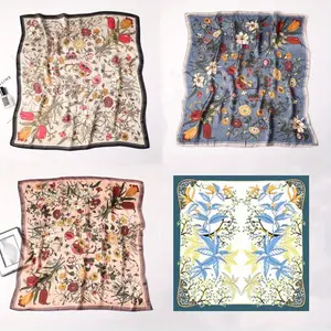 4 Pack 27” Satin Large Square Head Scarves Printed Silk Scarf Sleeping Wraps Solid Color Shawl for Weddings & Parties