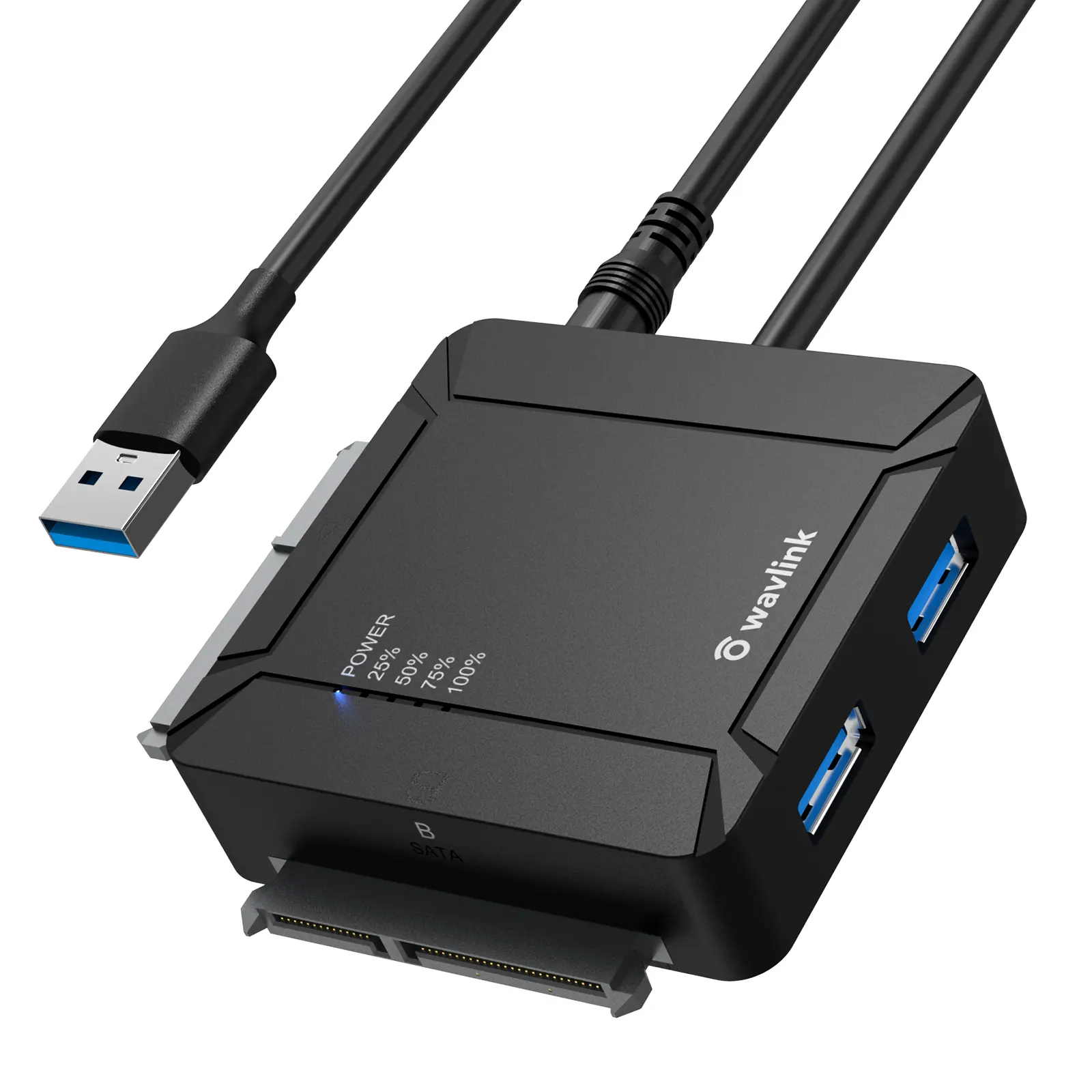 WAVLINK 1x USB 3.0 to Dual-Bay SATA External Hard Drive Adapter - 2.5/3.5 Inch Support, Linux Compatible, Power Adapter, 2 Extra Ports, Offline Clone, UASP Enabled, 2x18 TB Capacity, 1x Quick Start Guide, File Backup & Transfer
