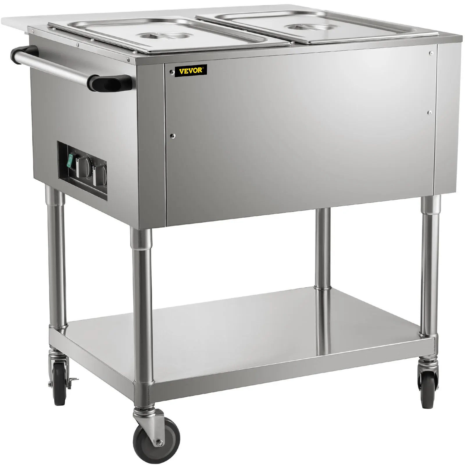 VEVOR Commercial Electric Food Warmer, 2-Pot Steam Table Food Warmer 0-100℃ with 2 Lockable Wheels, Professional Stainless Steel Material with ETL Certification for Catering and Restaurants
