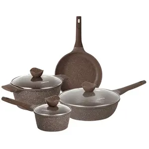 Carote Non Stick Pots and Pans Set, 7Pcs Induction Kitchen Cookware Sets (Brown)