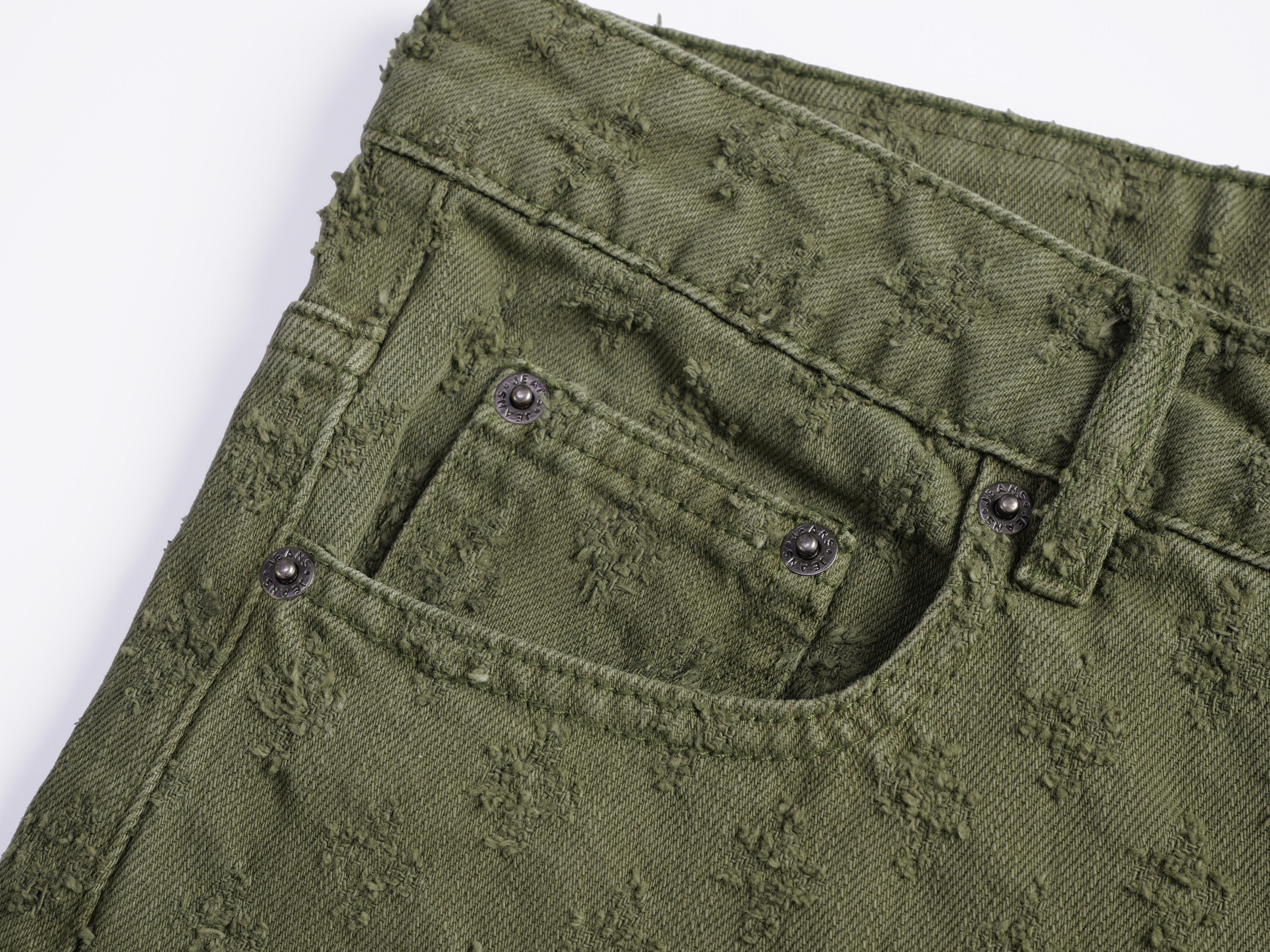 Green Distressed Denim Shorts For Men, Loosen Fit Mid Rise Summer Fashion Bottoms