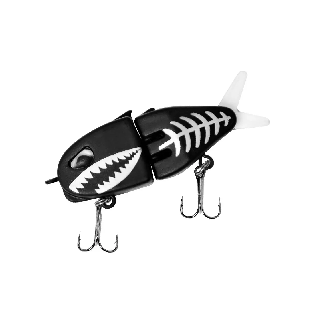 Multi-Jointed Mini Glide Bait, Lifelike S-Action Swimbait Lure for Freshwater and Saltwater Fishing, Built with Anti-Rust Carbon Steel Treble Hooks (Black)