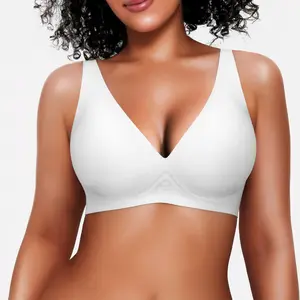 Popilush Seamless Wireless Jelly Bra - Adjustable Strapless Sexy V-Neck One-Piece Molded Cups for Comfort & Support Silky Fabric High-Elastic Yarn Butter-Soft Material  Fit Womenswear-live Vneck Minimalist