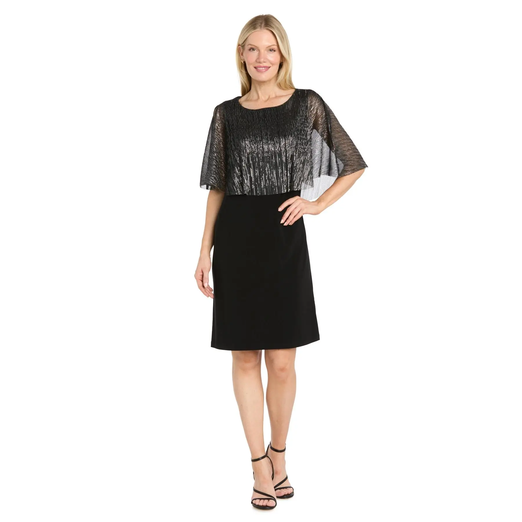 Pleated Metallic Chiffon Poncho Dress