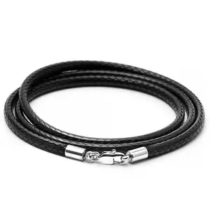 3MM Stainless Steel Buckle Hanging Leather Rope Necklace Men and Women DIY Necklace
