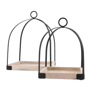 Metal and Mango Wood Lantern Set – Set of Two