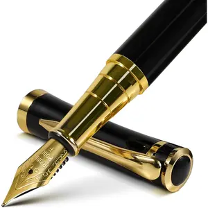 Fountain Pen with Fine Nib Luxury Black Finish Smooth Ink Flow Complete Set with Ink Cartridges Converter Sleeve Ideal for Professionals Office Journaling and Gifts