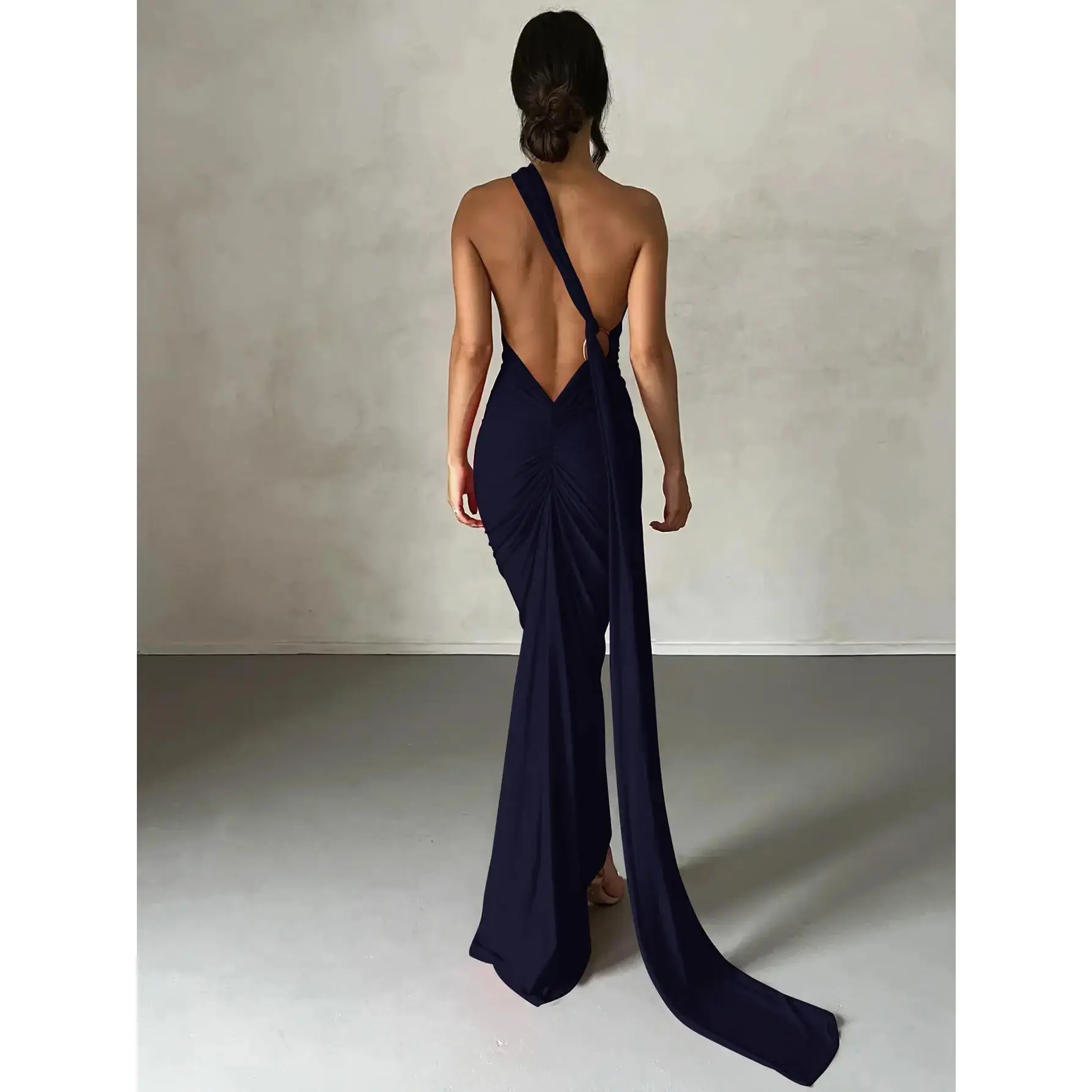 hugcitar backless dress Hugcitar Pu Leather Turtleneck Long Sleeve Backless Solid Buttons Ruched Sexy Maxi Dress Winter Elegant Outfits Party Holiday 240126