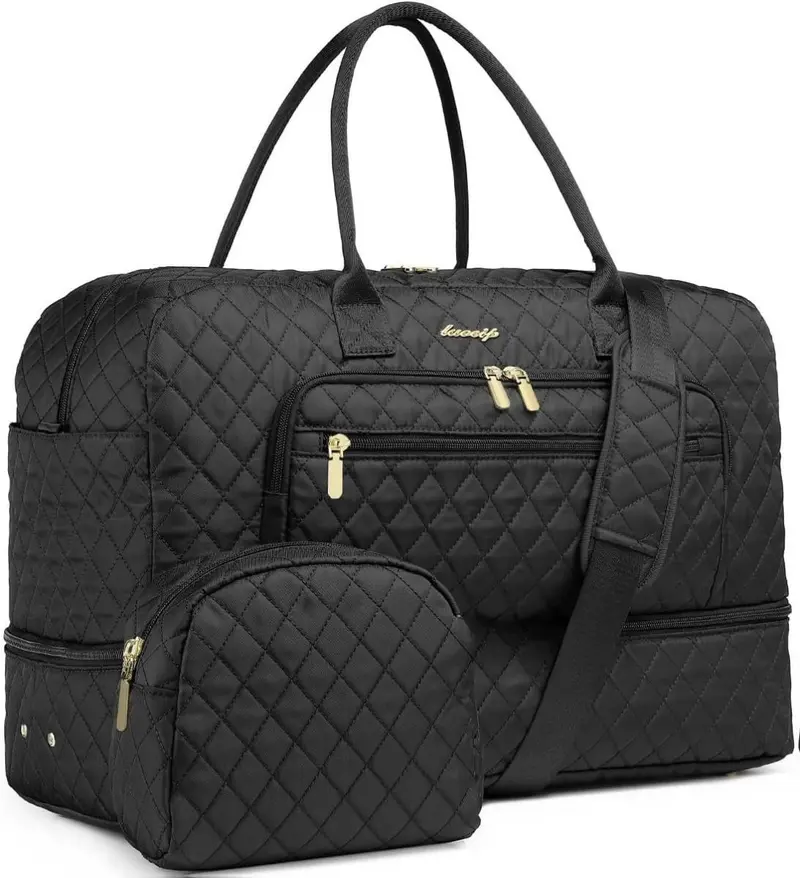 Large Women Travel Duffle Bag - Carry on Overnight Bag Weekend Travel Duffel Tote Bag Yoga Gym Bag with Wet Pocket Toiletry Weekender Overnight Bag for Travel Business Trips Sport Hospital Black