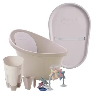 Shnuggle Bathtime Essentials Bundle | Baby Bath, Rinse Jug, Ellie Toy Scoop, Toy Boats & Squishy Changing Mat - Taupe