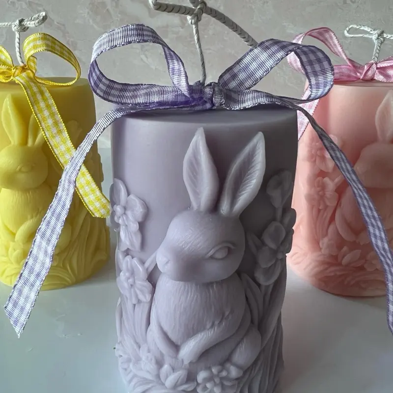 Bunny Pillar Candle, Rabbit Candle, Easter Decor, Spring Candle, Dessert Scented, Natural Wax, Color Choice, Hand Poured, Hostess Gift