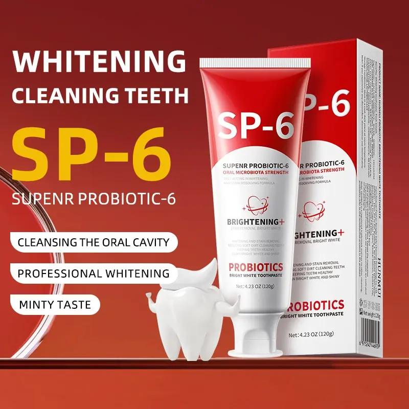 Sp-6 Probiotic Whitening Toothpaste, 120g, Fresh Breath, Oral Health Maintenance, Protects Teeth and Gums, Convenient Flip Top Design, Mint