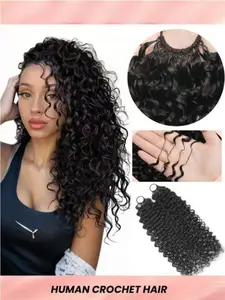 Natural Black Jerry Curly Feather Crochet Real Human Hair Extensions for Women | Pre-separated, Invisible, Wet and Wavy