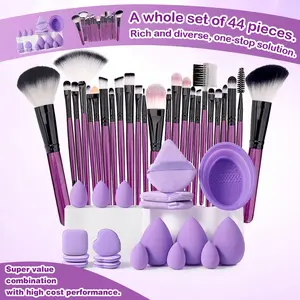 44PCS Makeup Tools Set Including:25PCS Makeup Brush Set+3PCS Makeup Sponges+6PCS Mini Makeup Sponges+3PCS Triangle Powder Puffs+6PCS Mini Air Cushion Powder Puffs+1pc Makeup Brush Cleaning Tools, Smooth, Cosmetic