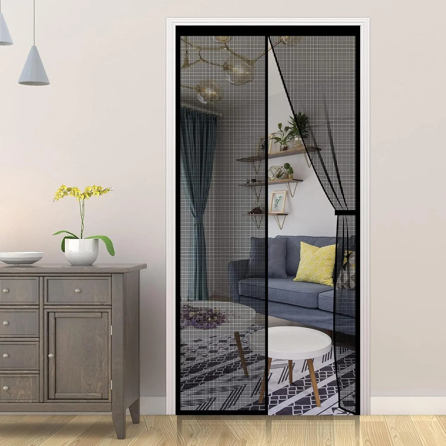 Screen Door - Self Sealing , Reinforced Fiberglass Heavy Duty Mesh Net Closure for Sliding Door, Patio, Bedroom-Hands Free, Pets& Friendly, Fit Doors Size Up to 38 x 82 Inch, Black