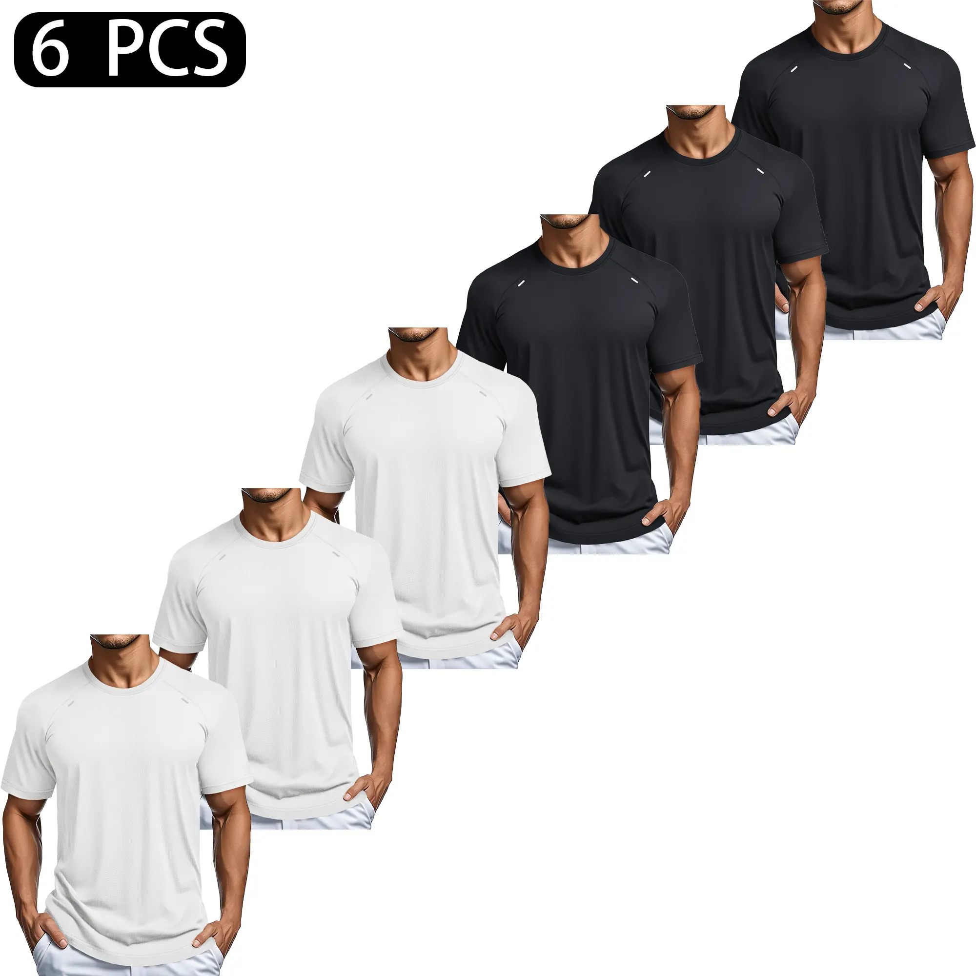 MAGCOMSEN 1/3/6 Pack Men's Dry Fit Shirts Mesh Short Sleeve Athletic Lightweight Workout Performance Hiking Shirt Fathersdaygift