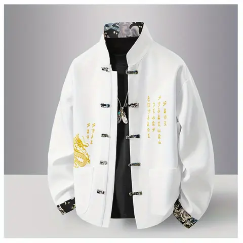 Men's Short/long-Sleeved Coat, Thickened Casual Ethnic Style, Autumn & Winter Fashion, Fitted Blouse-Shirt, Plain H-Type Design, Jackets, Trendy Outerwear, Fashion Casual Coats