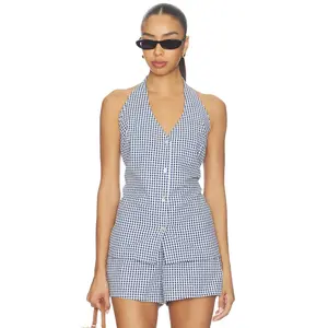 Show Me Your Mumu Hillary Halter Top in Navy Gingham