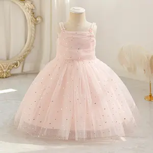 Flower Girls Dress for Formal Wedding Birthday Party Gown Eelgant Girls Sequin Beading Suspender Puffy Princess Dress Little Girl Host Performance Costume