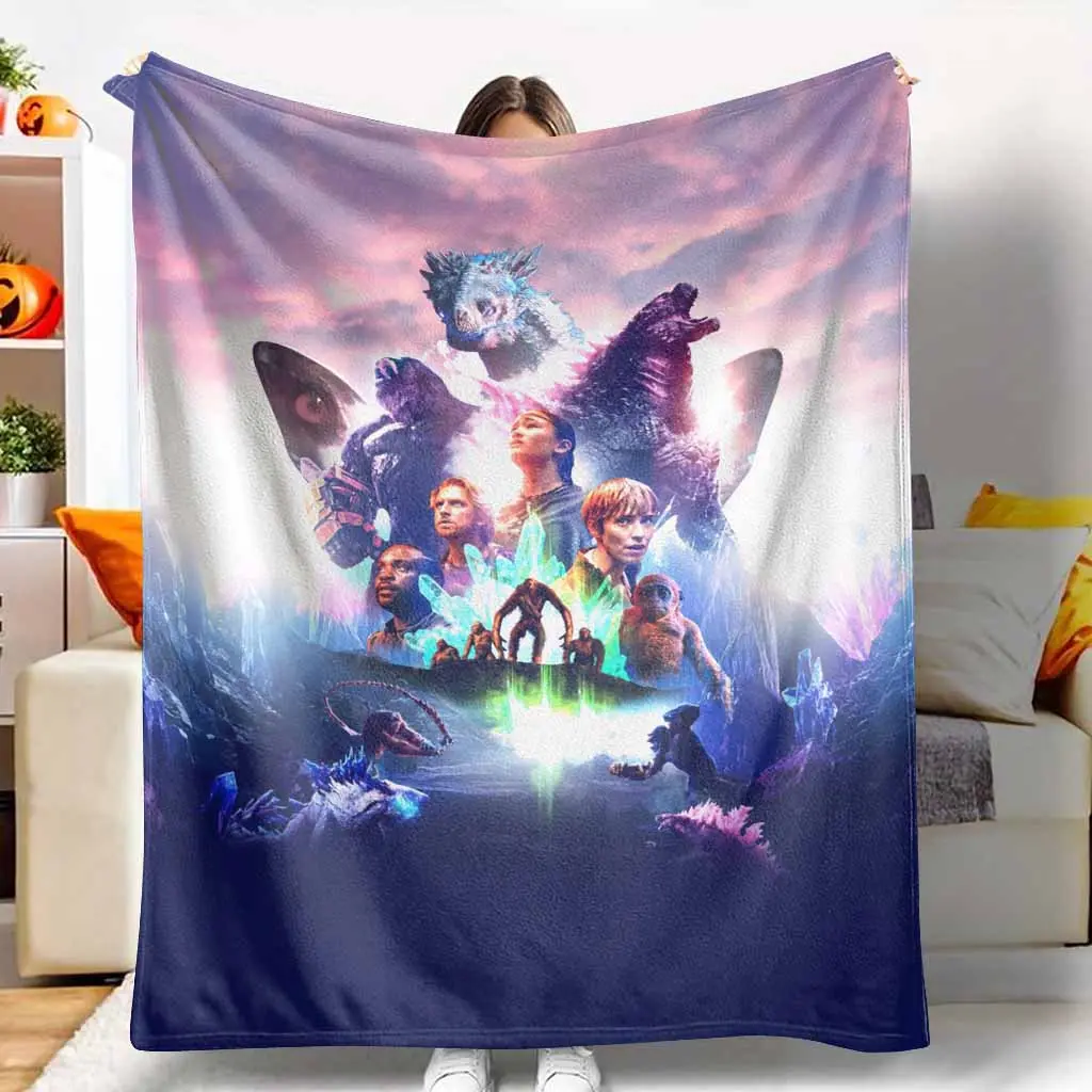 Giant Monster Flannel Blanket Crystal Titan Battle Print Soft Warm Lightweight Cozy Plush Throw for Sofa Bed Camping Movie Night Birthday Gift Home Decor