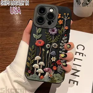 Embossed Floral Mushroom Pattern Painted Phone Case For iPhone 16E 16 15 14 13 12 11 Pro Max X XR XS 7 8 Plus Soft Cover Fundas