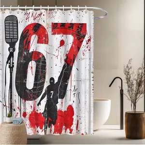 1pcs Animal Theme Bath Curtain-2D Flat Graffiti Style Athlete Shooting Pattern Creative Art Style Print Bath Curtain Home Window Curtains Bathroom Decor Bathtub Decor 70.8x70.8 inches