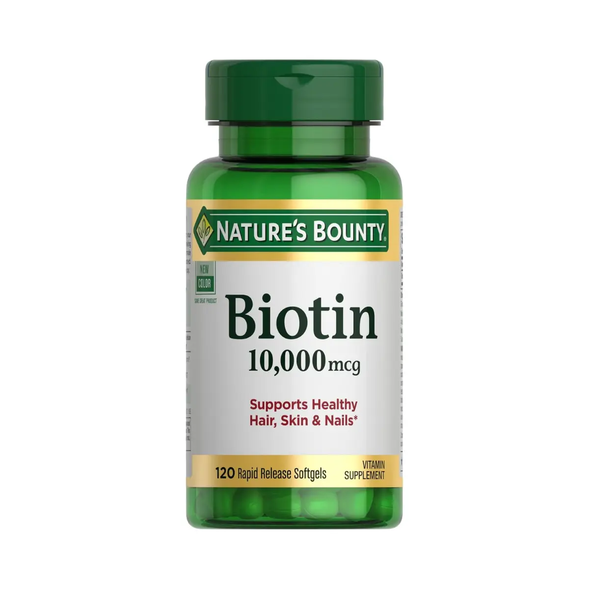Nature's Bounty Biotin Hair Skin and Nails Vitamins, Supports Healthy Hair, Skin and Nails, 10,000 mcg, 120 Softgels (Pack of 1)