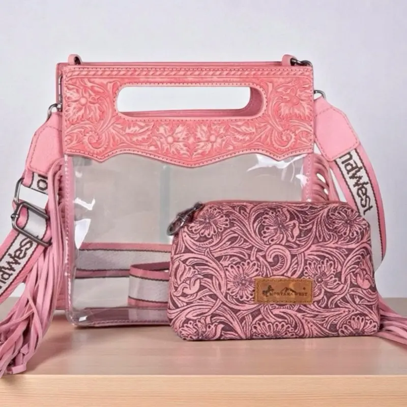 Montana West Western Fringe Clear Crossbody Bag with Storage Pouch - Stadium Approved, Concert Games