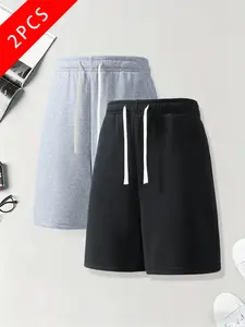 2-pack men’s summer casual athletic shorts, loose straight cut, comfortable and breathable, simple and versatile