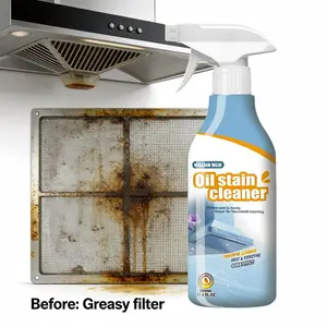 Kitchen Oil Stain Cleaner Spray, 500ml Multi-Surface Degreaser, No-Rinse Formula, For Pots Pans Countertops, Fast Acting Efficient, 1 Bottle 1 Sprayer Set