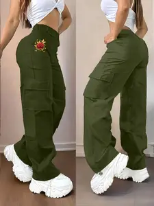 Women's casual cargo pants – medium stretch, high-waisted design with practical pockets, Womenswear