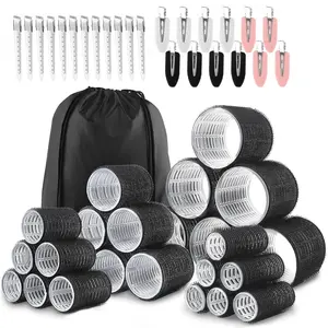 Women's 49PCS Heatless Hair Rollers Kit - No Heat Velcro Curling Rollers with Clips, Storage Bag, 4 Sizes for Long, Medium Hair - Damage-Free DIY Bouncy Curls Styling Tool