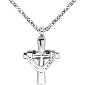 Cremation Cross Urn Necklace for Ashes Love You Forever Dad/Mom/Papa/Son Stainless Steel Urn Pendant Ashes Holder Memorial Jewelry