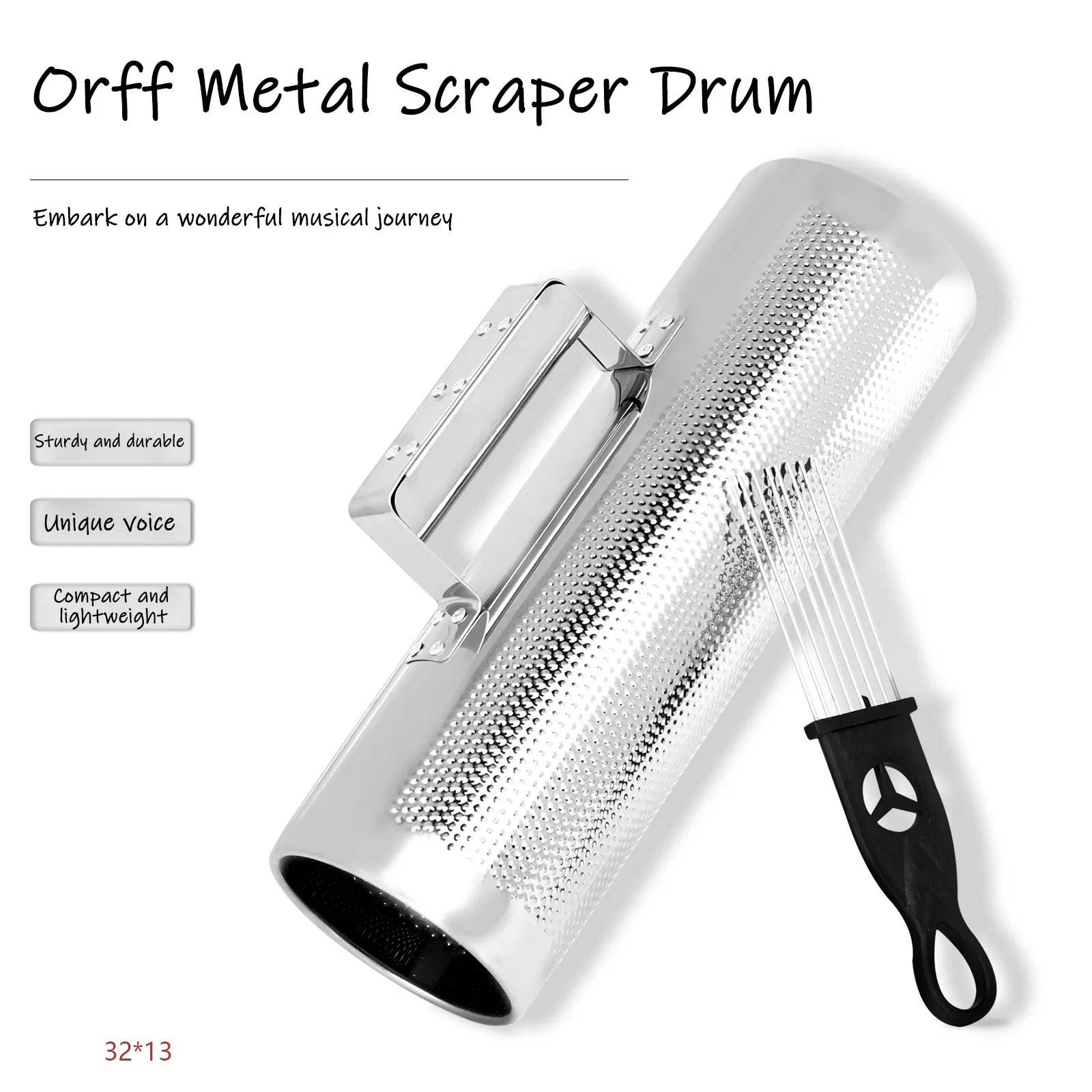 Orff Instrument Aluminum Metal Scraper (32x10cm), Musical Toy for Kids & Adults, Perfect Gift Idea, Durable Design