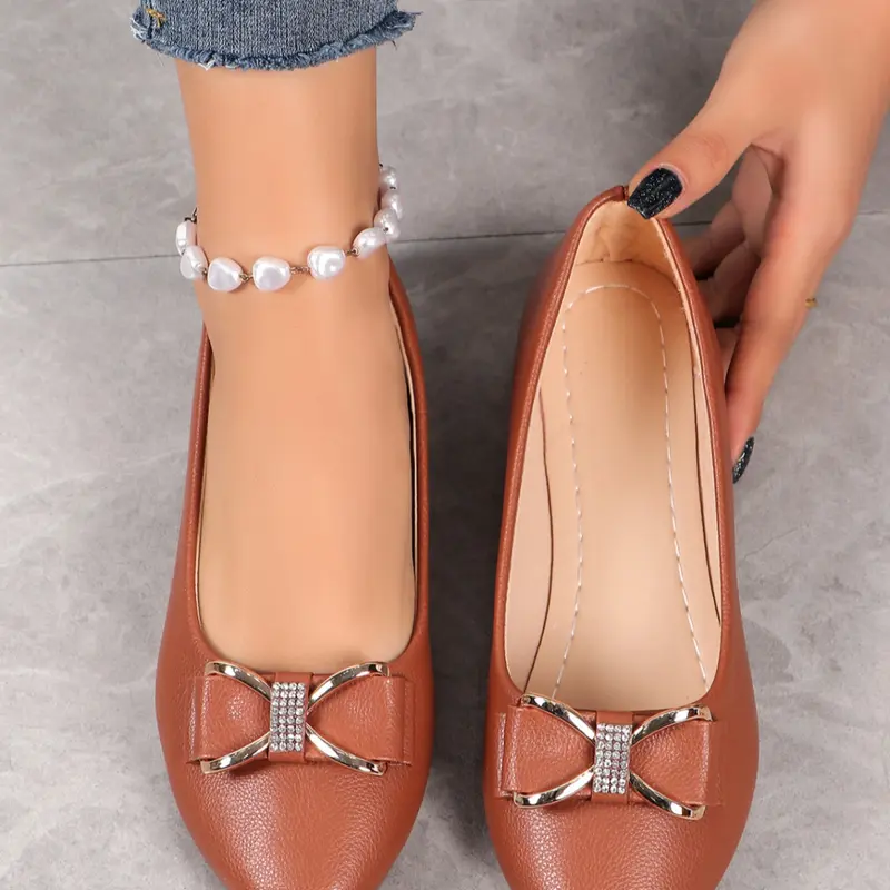 Women's Elegant Bowknot Design Ballet Flats, Casual Comfortable Slip‑on Flats, Lightweight Breathable Soft Soled Footwear for All Seasons Daily Wear Walking Shoes